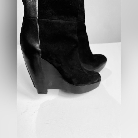 Kenneth Cole My Hope Black Suede/leather Wedge Tall Heeled Boots Size 8 - Picture 11 of 12